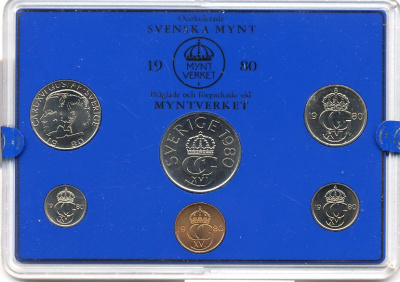 Швеция набор монетного двора из 6 монет 1980 в пластике, Карл XVI Густав (1973- ) KM MS15 UNC 4-3-6-117