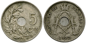 Бельгия 5 сантимов 1922 Belgique KM 66 медно-никель 4173-512