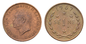 Самоа 1 сене 1967 год-тип KM 1 бронза UNC 4679-516