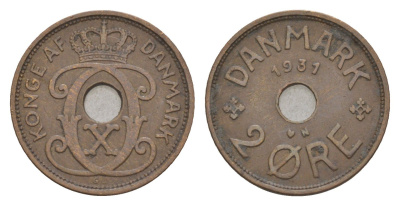 Дания 2 эре 1931 N, Кристиан X (1912-1947) KM 827 бронза 4658-235