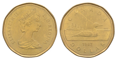 Канада 1 доллар 1987 Елизавета II (1952-2022), утка KM 157 никель плакированный позолоченной бронзой 4637-953