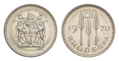 Родезия 2-1/2 цента 1970 (год-тип) KM 11 медно-никель  UNC  4640-936