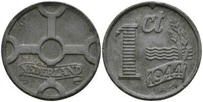 НИДЕРЛАНДЫ 1 ЦЕНТ 1944 ВИЛЬГЕЛЬМИНА (1890-1948) KM 170 цинк 176-719