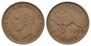 Австралия 1 пенни 1949 Кенгуру, Георг VI (1936-1952) KM 43 бронза 4526-1226