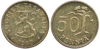 Финляндия 50 пенни 1980 K KM 48 алюминиевая бронза UNC 259-632