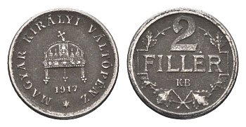 Венгрия 2 филлера 1917 KB, Карл I (1916-1918) KM 497 железо 4665-418