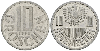 Австрия 10 грошей 1990 KM 2878 алюминий 4135-311