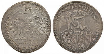Нюрнберг 60 крейцеров 1625 Фердинанд II, Священная Римская империя, ангел Dav. 93, Kellner 205 серебро 00-811-31