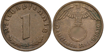 Германия 1 рейхспфенниг 1939 A KM 89, J. 361 бронза 4147-1142