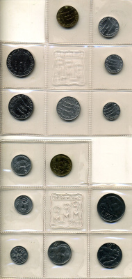 Сан-Марино годовой набор из 7 монет 1975 1, 2, 5, 10, 20, 50, 100 лир, в оригинальном буклете UNC 8-1-01-09