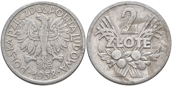Польша 2 злотых 1958 MW KM 46, Parchimowicz 216a алюминий 3856-1235