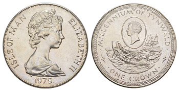 Остров Мэн 1 крона 1979 1000 лет Тинвальду - Шлюпка KM 50 медно-никель BU 1083-5-31