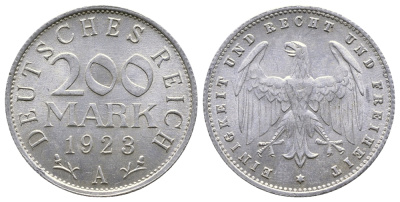 ГЕРМАНИЯ 200 МАРОК 1923 A KM 35, J. 304 алюминий 4380-456
