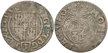 Польша 3 полкера (3 полторака - 1 крейцер) 1625 Сигизмунд III Ваза (1587-1632) Gorecki B.25, KM 41 серебро 4160-167