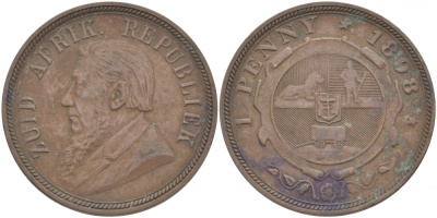 Южно-Африканская Республика, Трансвааль 1 пенни 1898 Пауль Крюгер KM 2 медь 180-1013