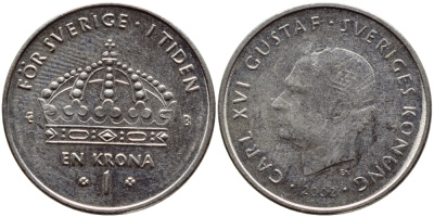 Швеция 1 крона 2002 Карл XVI Густав (1973- ) KM 894 медно-никель 4110-816