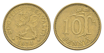 Финляндия 10 пенни 1974 KM 46 алюминиевая бронза 4647-334