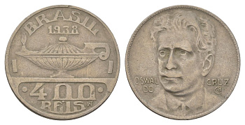 Бразилия 400 реалов 1938 Освалду Крус KM 539 медно-никель 4624-1255