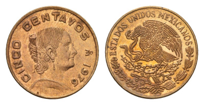 Мексика 5 сентаво 1976 Жозефа Ортис де Домингес KM 427 латунь UNC 4643-657