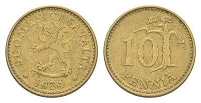 Финляндия 10 пенни 1974 KM 46 алюминиевая бронза 4647-334