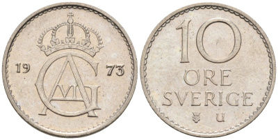 Швеция 10 эре 1973 Густав VI Адольф (1950-1973) KM 835 медно-никель 4585-425