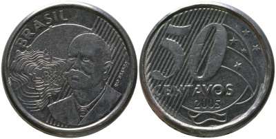 Бразилия 50 сентаво 2005 KM 651a, Schon 159a, Bentes 780 нержавеющая сталь 4523-427