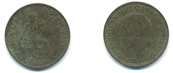 Великобритания 1/2 пенни 1935 Георг V (1910-1936) KM 837, Spink 4058 бронза 89-341