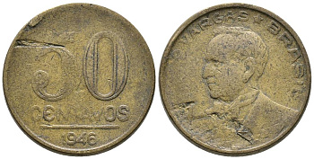 БРАЗИЛИЯ 50 СЕНТАВО 1946 ЖЕТУЛИО ВАРГАС KM 557а алюминиевая бронза 3336-843