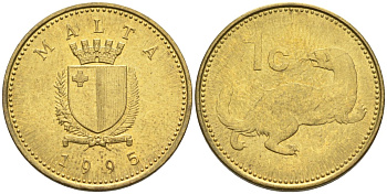 Мальта 1 цент 1995 ласка, горностай KM 93 никель латунь 4585-1234