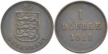 Гернси 1 дабл (дубль) 1911 KM 11 бронза 3851-1018