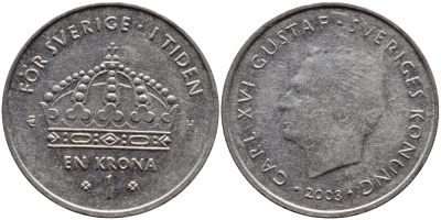 Швеция 1 крона 2003 Карл XVI Густав (1973- ) KM 894 медно-никель 4179-1047
