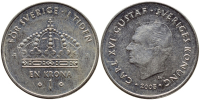 Швеция 1 крона 2005 Карл XVI Густав (1973- ) KM 894 медно-никель 4681-615
