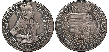 Австрия, Священная Римская империя 1 шраубталер (раскручивается) 1632 Эрцгерцог Леопольд V, монетный двор Халл Dav. 3338 серебро 00-801-18