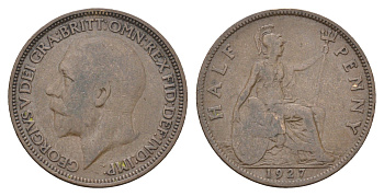 Великобритания 1/2 пенни 1927 Георг V (1910-1936) KM 824, Spink 4057 бронза    4660-546
