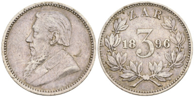 Южно-Африканская Республика - Трансвааль 3 пенса 1896 ZAR, Крюгер KM 3 серебро 4594-429