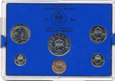 Швеция набор монетного двора из 6 монет 1984 в пластике, Карл XVI Густав (1973- ) KM MS31 UNC 5-4-2-47