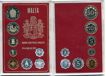 Мальта набор из 8 монет 1972 официальный госнабор, в пластике, тираж 8000 экз. KM 5-12 KM ps1 PROOF 3-6-3-57