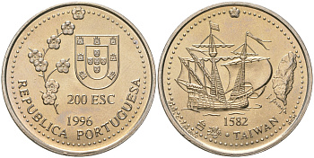 Португалия 200 эскудо 1996 Путешествие на Тайвань в 1582 году KM 692 медно-никель UNC 4677-134