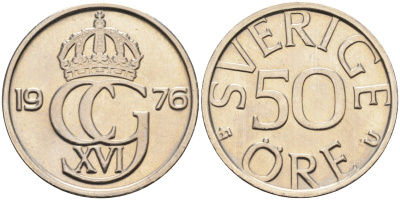 Швеция 50 эре 1976 Карл XVI Густав (1973- ) KM 855 медно-никель UNC 4582-757