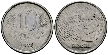 Бразилия 10 сентаво 1994 голова свободы KM 633 нержавеющая сталь 4167-251