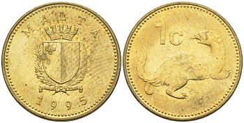 Мальта 1 цент 1995 ласка, горностай KM 93 никель латунь 4585-1233