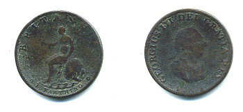 Великобритания 1 фартинг 1799 Георг III (1760-1820) KM 646, Spink 3779 медь 4383-923