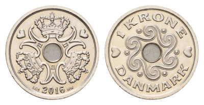 Дания 1 крона 2016 Маргрете II (1972-2024) KM 873 медно-никель UNC 75-557