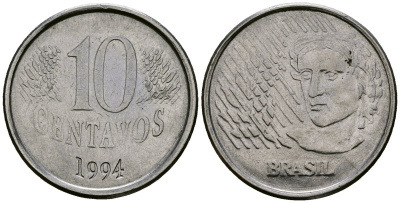 Бразилия 10 сентаво 1994 голова свободы KM 633 нержавеющая сталь 4167-251