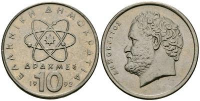 Греция 10 драхм 1992 Демокрит KM 132 медно-никель 4120-525