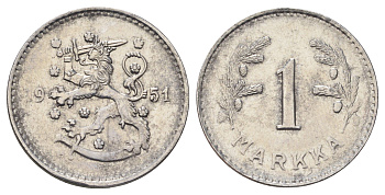 Финляндия 1 марка 1951 KM 30b железо 4668-863