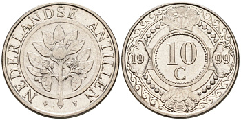 Нидерландские Антилы 10 центов 1999 Беатрикс (1980-2013) KM 34 никелированная сталь 4381-662