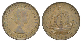 Великобритания 1/2 пенни 1966 Елизавета II (1952-2022) KM?896, Spink?4158 бронза 4641-955