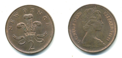 Великобритания 2 пенса 1979 Елизавета II (1952-2022) KM 916, Spink 4235 (C1) бронза 4383-322