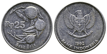 Индонезия 25 рупий 1992 мускатный орех KM 55 алюминий 177-512
